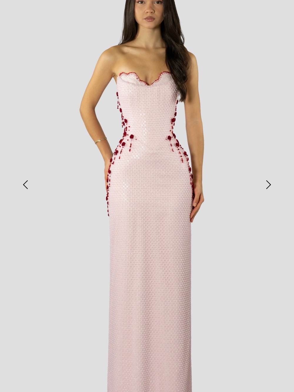 Light Pink And Red Velvet Floral Dress